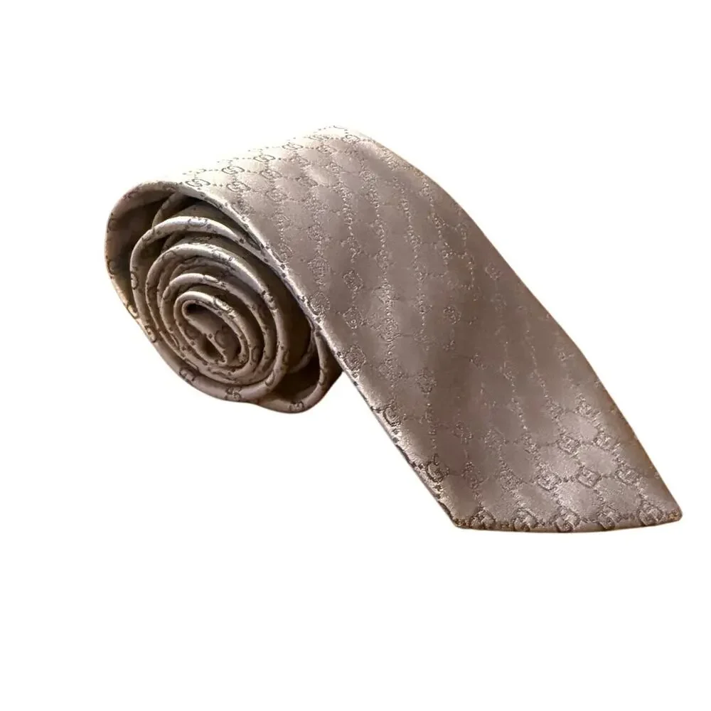 Gucci Silver GG Logo Silk Tie - Picture 6 of 10